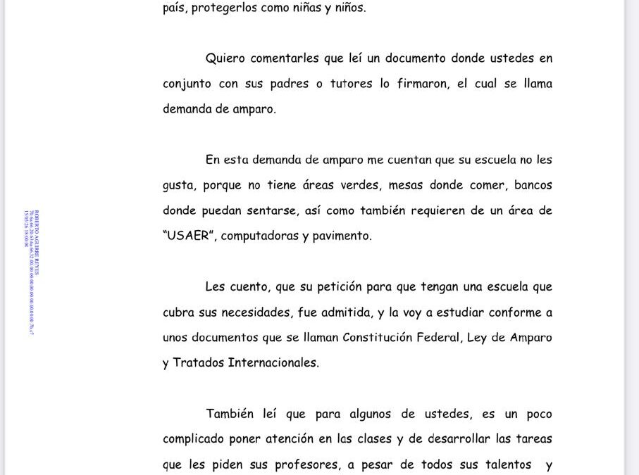 Logran 40 alumnos de secundaria amparo definitivo por carencias en escuela.